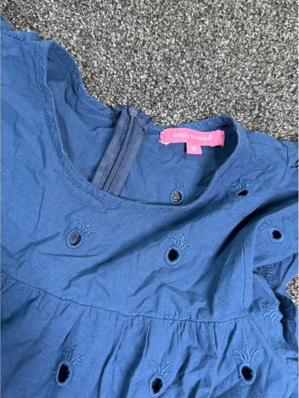 Girl's Simply Southern Blue Eyelet Dress Size Small